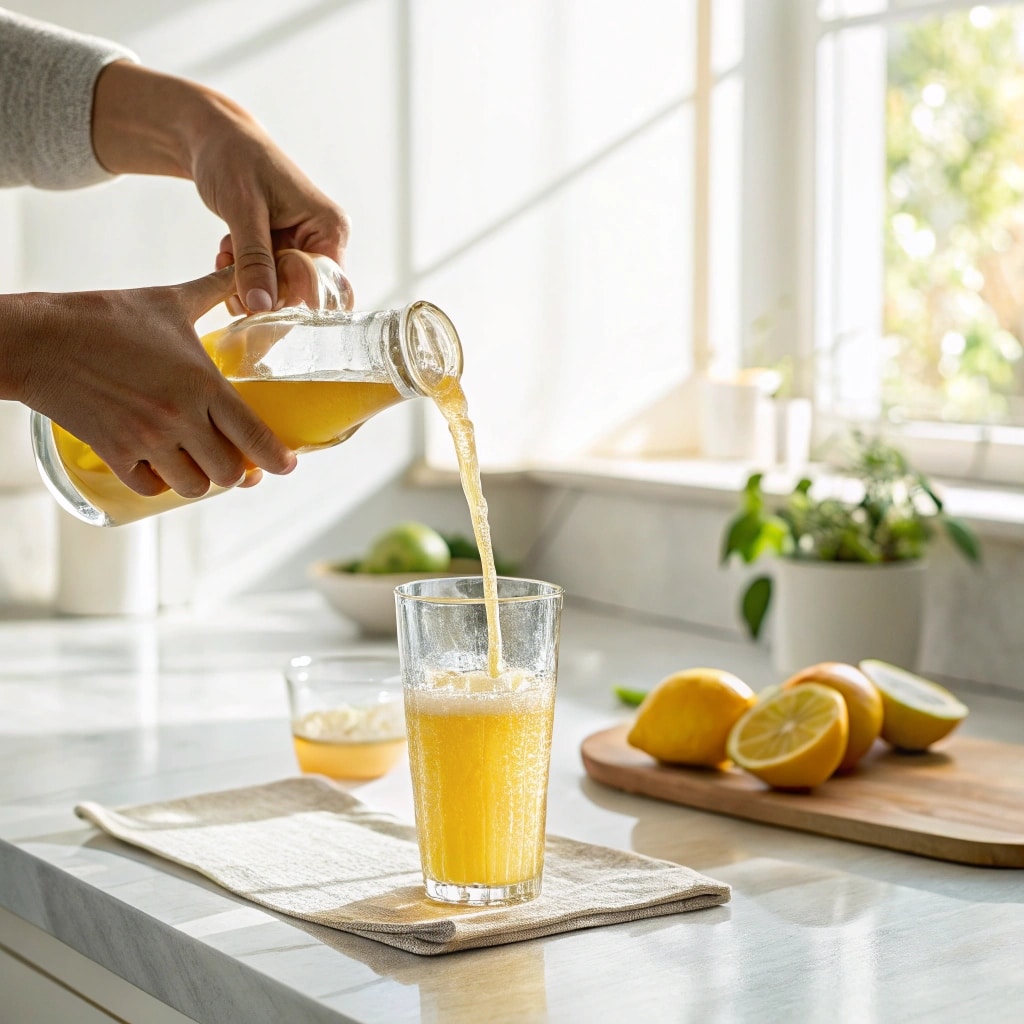 Mixing apple cider vinegar and lemon in glass